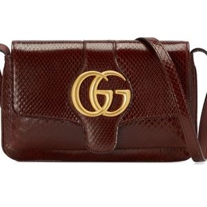 New Authentic Gucci Running Genuine Python Small Shoulder Bag Brown